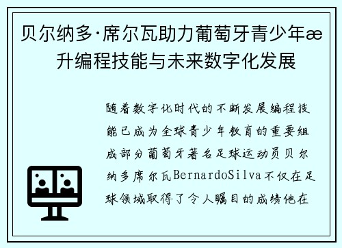 贝尔纳多·席尔瓦助力葡萄牙青少年提升编程技能与未来数字化发展