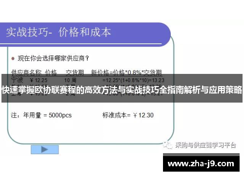 快速掌握欧协联赛程的高效方法与实战技巧全指南解析与应用策略